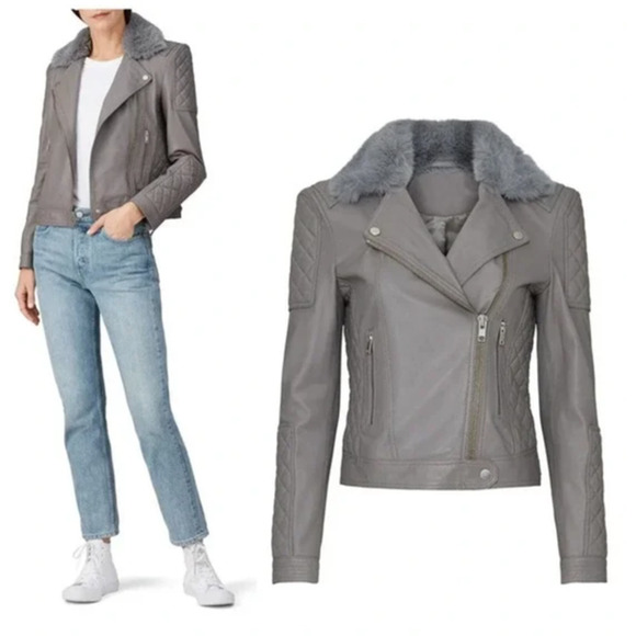 Samantha Sipos Moto Jacket Quilted Leather Biker Jacket Grey S